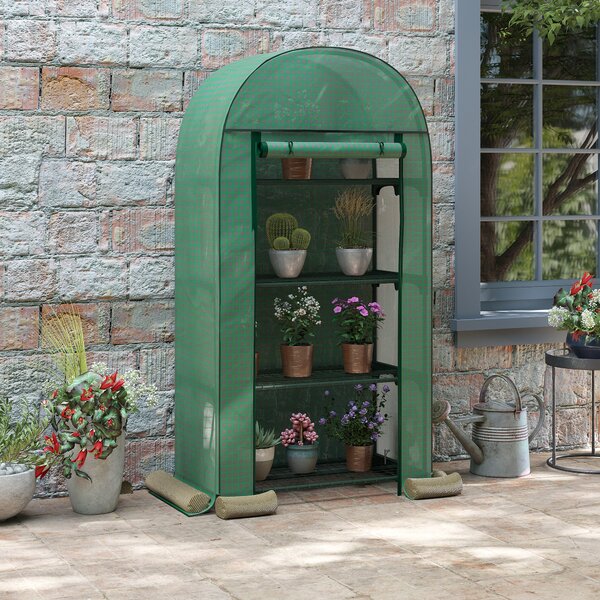 Outsunny Serra da Giardino con Ripiani in Metallo, Copertura in PE e Porta Avvolgibile, 80x49x160cm, Verde | Aosom Italy