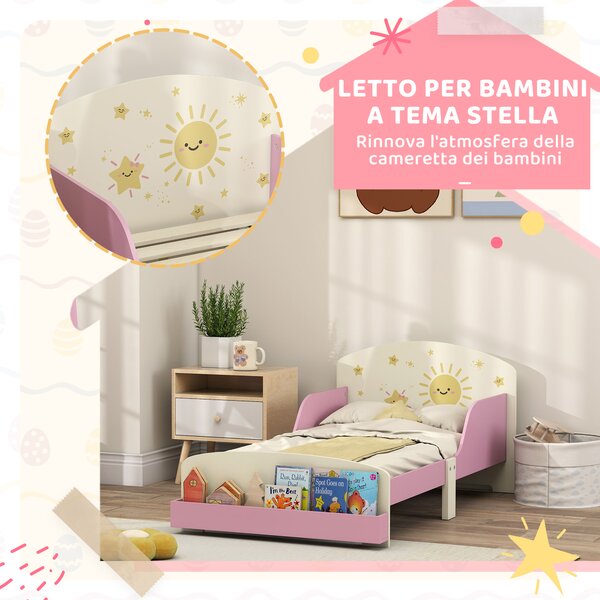 AIYAPLAY Letto per Bambini 3-8 Anni Basso in Legno con Spazio Contenitore e Sponde Laterali, 150x77x60 cm, Rosa | Aosom Italy