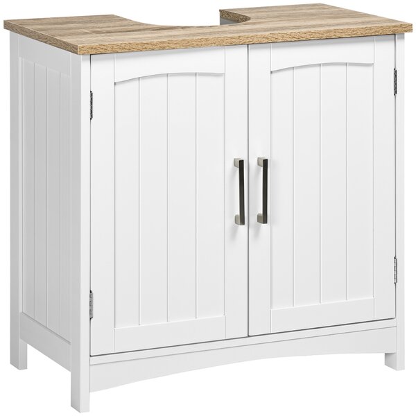 Kleankin Mobile Sotto Lavabo Bagno con 2 Ante e Ripiano Regolabile, 60x33x60cm, Legno e Bianco | Aosom Italy
