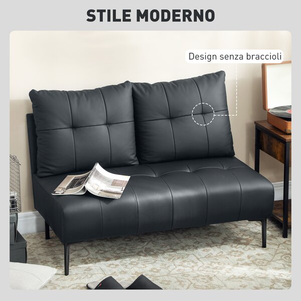 HOMCOM Divano 2 Posti in Finta Pelle Senza Braccioli e Trapuntato a Bottoni, 115x73x83 cm, Nero | Aosom Italy