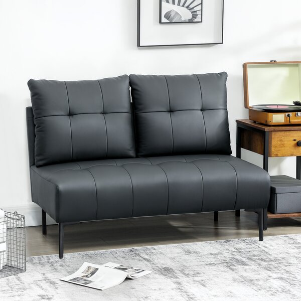 HOMCOM Divano 2 Posti in Finta Pelle Senza Braccioli e Trapuntato a Bottoni, 115x73x83 cm, Nero | Aosom Italy