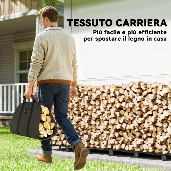 Outsunny Legnaia da 0.8m³ Regolabile con Telo Impermeabile e Catene in Acciaio, 235x31x116 cm, Nero | Aosom Italy