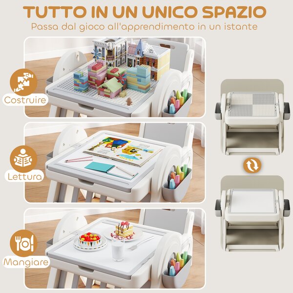 AIYAPLAY Tavolo Multiuso per Bambini con Ripiano Contenitore e Cassetti, in HDPE e PP, Grigio e Bianco | Aosom Italy