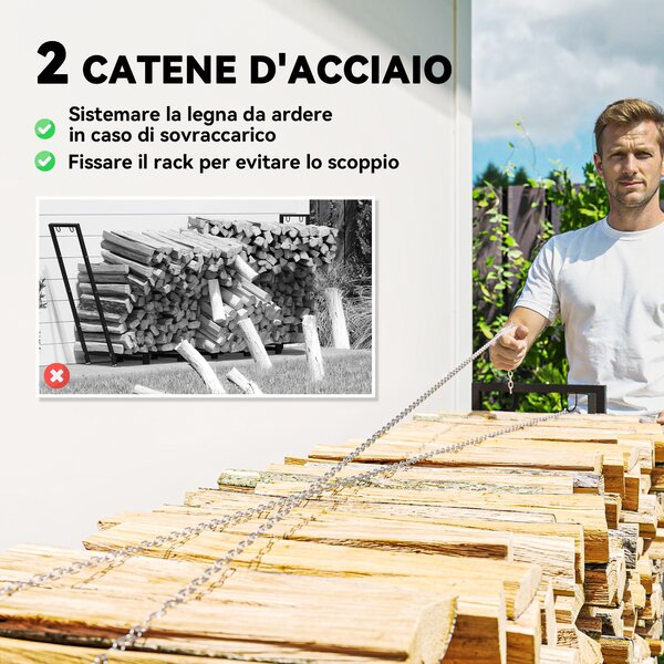 Outsunny Legnaia da 0.8m³ Regolabile con Telo Impermeabile e Catene in Acciaio, 235x31x116 cm, Nero | Aosom Italy