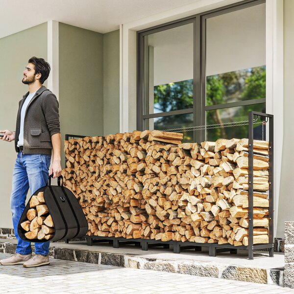 Outsunny Legnaia da 0.8m³ Regolabile con Telo Impermeabile e Catene in Acciaio, 235x31x116 cm, Nero | Aosom Italy