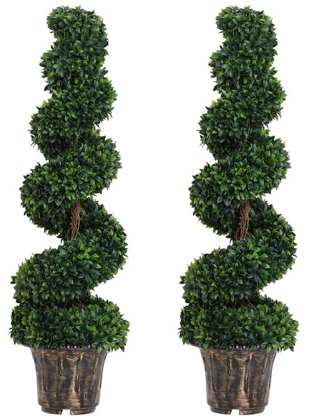 Outsunny Set 2 Piante Artificiali di Bosso a Spirale per Interni ed Esterni con Vaso, Ø32x120 cm, Verde | Aosom Italy