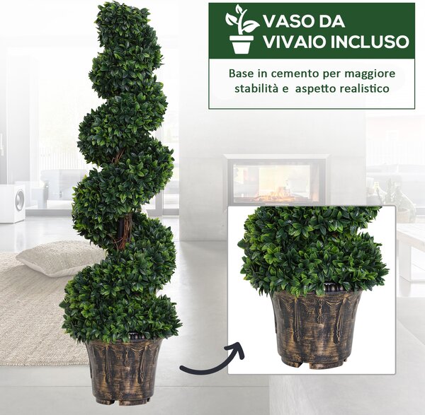 Outsunny Set 2 Piante Artificiali di Bosso a Spirale per Interni ed Esterni con Vaso, Ø32x120 cm, Verde | Aosom Italy