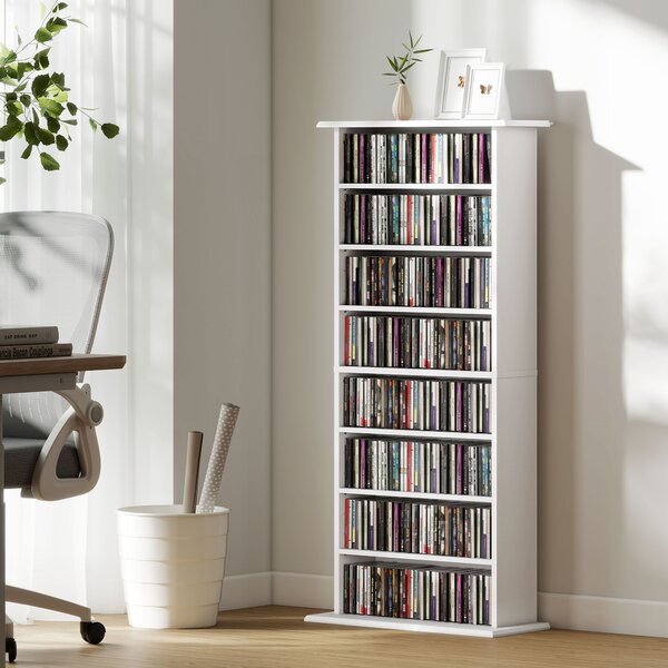HOMCOM Scaffale Porta CD con 6 Ripiani Regolabili, Capacità di 360 CD/185 DVD, 58x24x124.5 cm, Bianco | Aosom Italy
