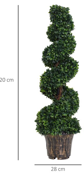 Outsunny Set 2 Piante Artificiali di Bosso a Spirale per Interni ed Esterni con Vaso, Ø32x120 cm, Verde | Aosom Italy