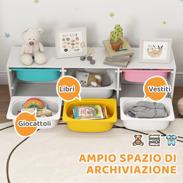 AIYAPLAY Scaffale Portagiochi Bambini in Legno con 6 Contenitori Rimovibili in Plastica, Multicolore | Aosom Italy
