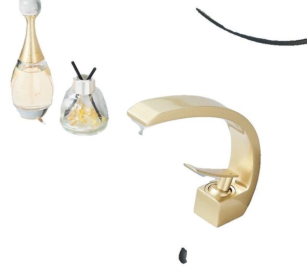 Miscelatore per lavabo, monocomando, design a risparmio idrico, finitura oro spazzolato