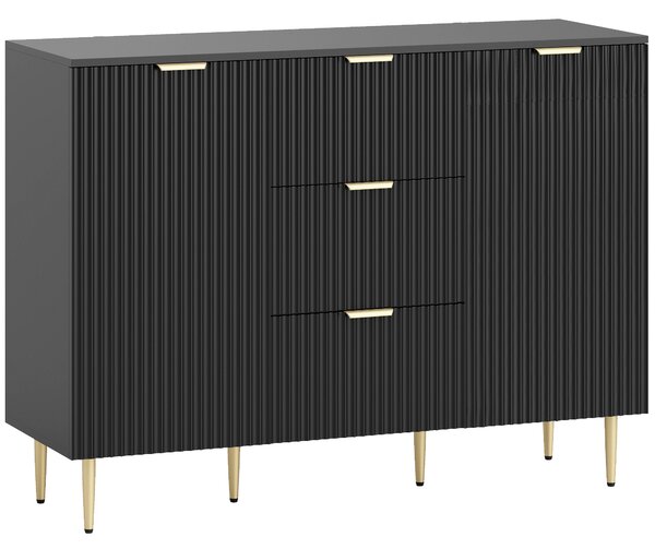 HOMCOM Credenza Moderna con 3 Cassetti, 2 Armadietti e Ripiani Regolabili, Legno e Metallo, Nero | Aosom Italy