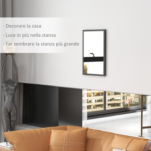 HOMCOM Specchio da Parete Rettangolare con Ganci, in Vetro e MDF, 40x60 cm, Nero | Aosom Italy