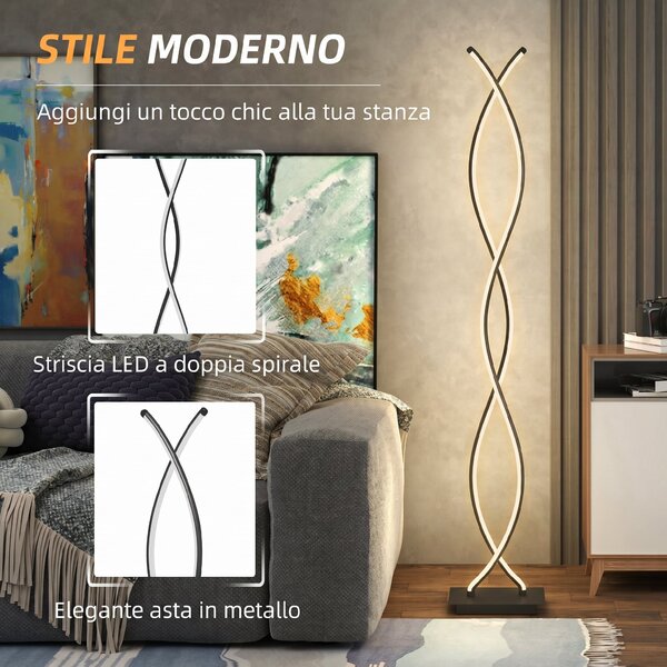 HOMCOM Lampada da Terra LED a Doppia Spirale, Lampada da Salotto con Luminosità Regolabile, Interruttore a Pedale, Nero | Aosom Italy