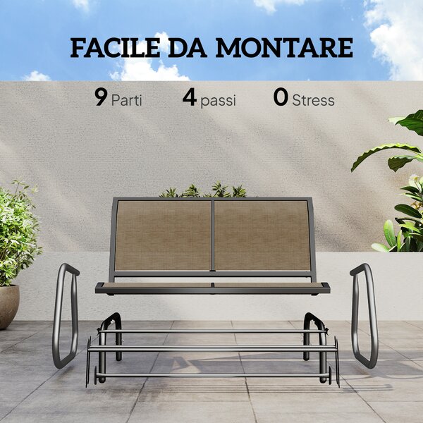 Outsunny Panchina a Dondolo 2 Posti da Giardino in Metallo e Tessuto a Rete, 120x70x85 cm, Marrone Chiaro | Aosom Italy