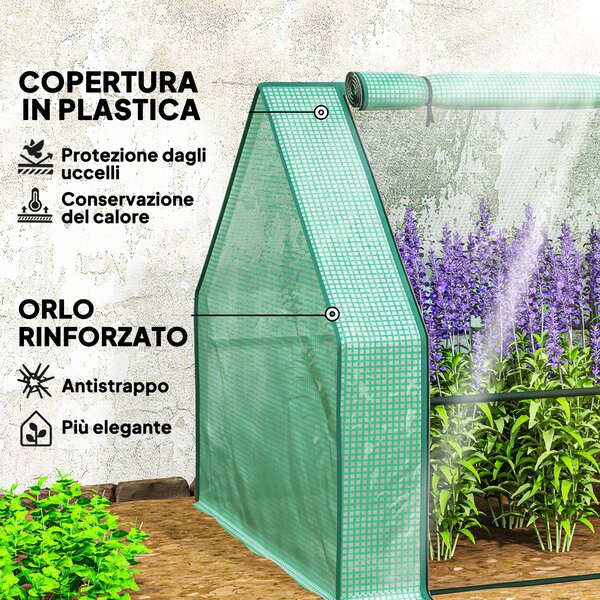 Outsunny Mini Serra da Giardino a 4 Porte Arrotolabili con Copertura Allungata, in Acciaio e PE, 360x90x90 cm, Verde | Aosom Italy