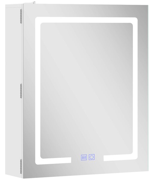 HOMCOM Armadietto Bagno con Specchio, Luce LED Regolabile e Sistema Antiappannamento, 50x15x60 cm, Bianco | Aosom Italy