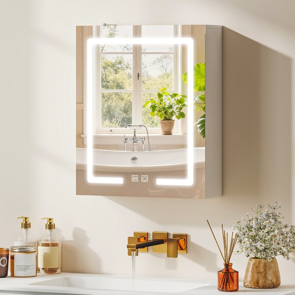 HOMCOM Armadietto Bagno con Specchio, Luce LED Regolabile e Sistema Antiappannamento, 50x15x60 cm, Bianco | Aosom Italy