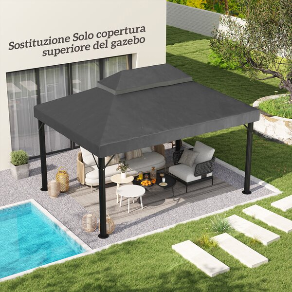 Outsunny Copertura per Gazebo da Giardino 3x4 m a 2 Livelli in Tessuto Oxford 600D con Fori di Drenaggio, Grigio Scuro | Aosom Italy