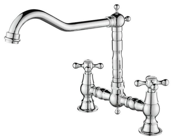 Aquanello Heritage Ascot: Miscelatore da cucina classico – Rubinetto in cromo con maniglie a croce, modello CR-0011-HM