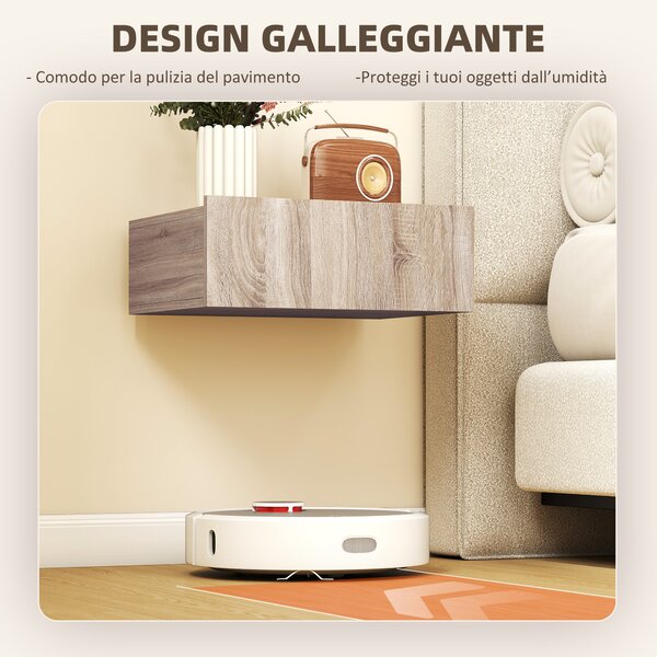 HOMCOM Set di 2 Comodini Sospesi Moderni con Cassetto in Legno, 40x30x15cm, Rovere | Aosom Italy