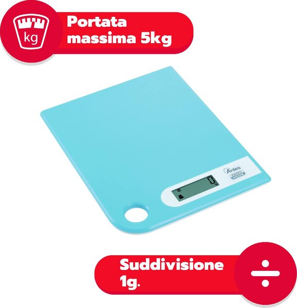 Ardes Bilancia da Cucina Digitale Elettronica Portata Massima 5 Kg colore Azzurro - AR1PA1/Z