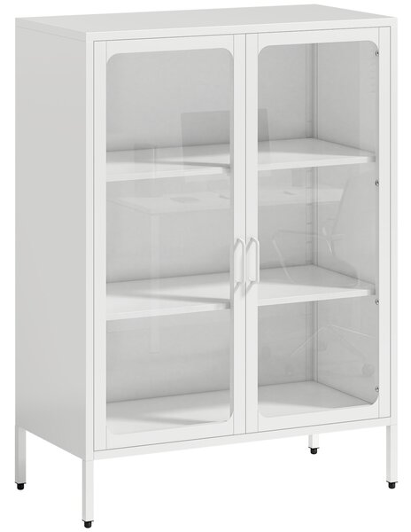 HOMCOM Mobile Portadocumenti in Acciaio con 2 Ante in Vetro e Ripiani Regolabili, 80x40x110 cm, Bianco | Aosom Italy