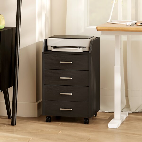 Vinsetto Cassettiera Piccola con 4 Cassetti, Mobiletto Verticale su Ruote, 40 x 36 x 65 cm, Effetto Legno Nero | Aosom Italy