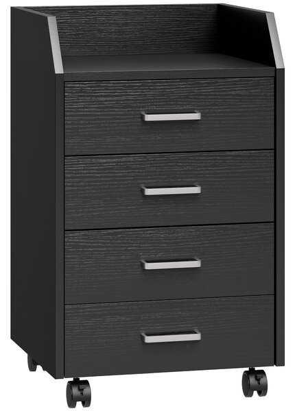 Vinsetto Cassettiera Piccola con 4 Cassetti, Mobiletto Verticale su Ruote, 40 x 36 x 65 cm, Effetto Legno Nero | Aosom Italy