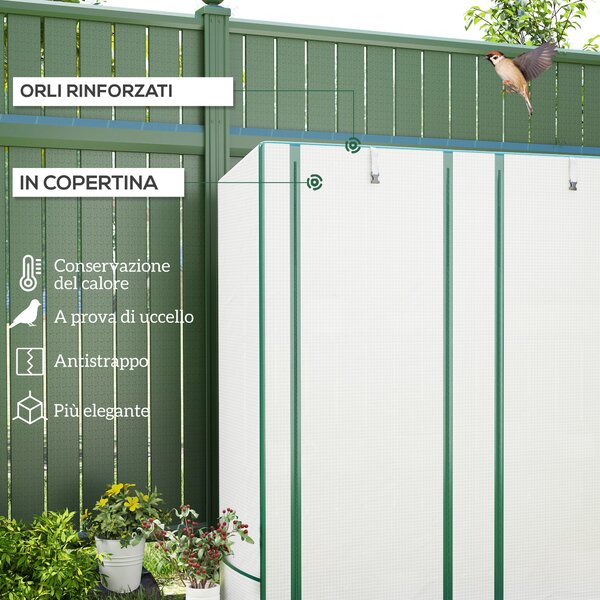 Outsunny Serra da Giardino con 2 Porte Avvolgibili, Scaffale a 3 Ripiani e Tasche Laterali, Bianco e Verde | Aosom Italy