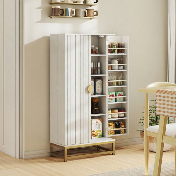 HOMCOM Credenza Cucina 119,5 cm, Moderna Dispensa Autoportante con 12 Ripiani su Ante, Ripiani Regolabili e Pannelli con Finitura in Legno, Bianca | Aosom Italy