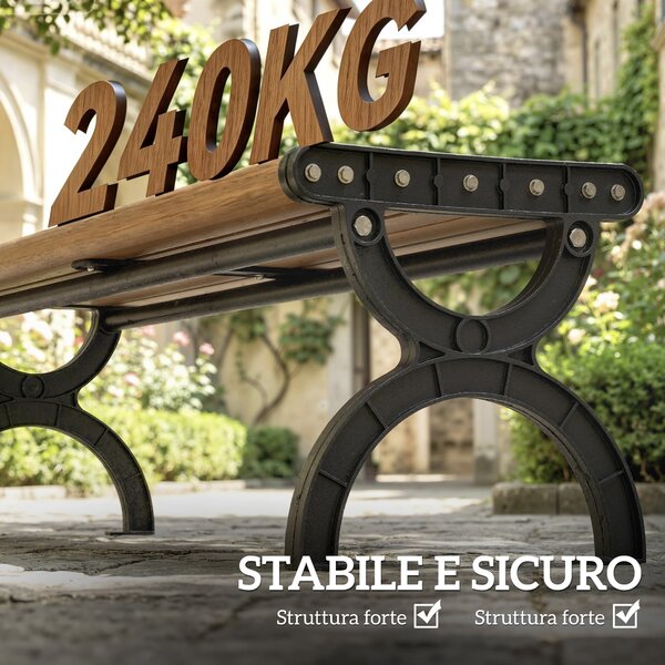 Outsunny Panchina per Esterno 2 Posti in Metallo, 124x39x39 cm, Color Legno e Nero | Aosom Italy
