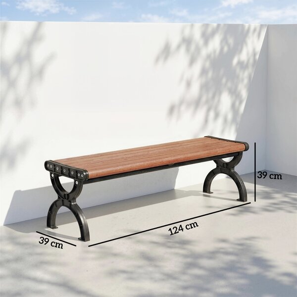 Outsunny Panchina per Esterno 2 Posti in Metallo, 124x39x39 cm, Color Legno e Nero | Aosom Italy