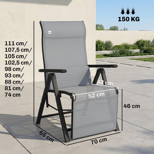 Outsunny Sedia a Sdraio Pieghevole Reclinabile su 9 Livelli con Cuscino e Braccioli, Sdraio Pieghevole, Sedia Sdraio per Esterno, Grigio | Aosom Italy