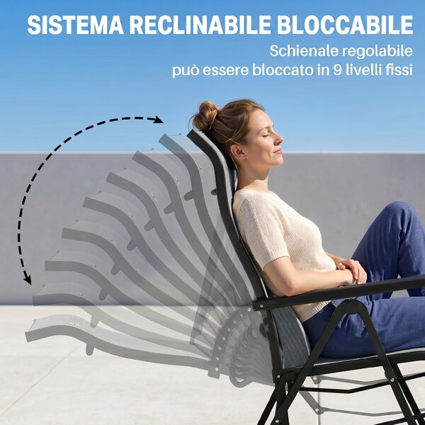 Outsunny Sedia a Sdraio Pieghevole Reclinabile su 9 Livelli con Cuscino e Braccioli, Sdraio Pieghevole, Sedia Sdraio per Esterno, Grigio | Aosom Italy