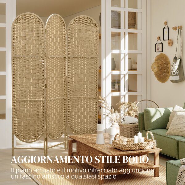 HOMCOM Paravento da Interni Pieghevole a 3 Pannelli, 120x170 cm, Stile Bohemien in Carta e Legno di Pino, Color Legno | Aosom Italy
