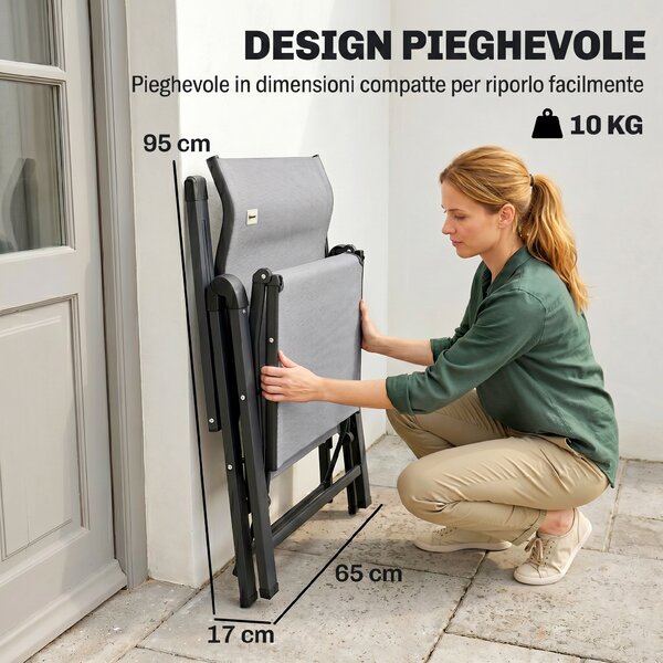 Outsunny Sedia a Sdraio Pieghevole Reclinabile su 9 Livelli con Cuscino e Braccioli, Sdraio Pieghevole, Sedia Sdraio per Esterno, Grigio | Aosom Italy