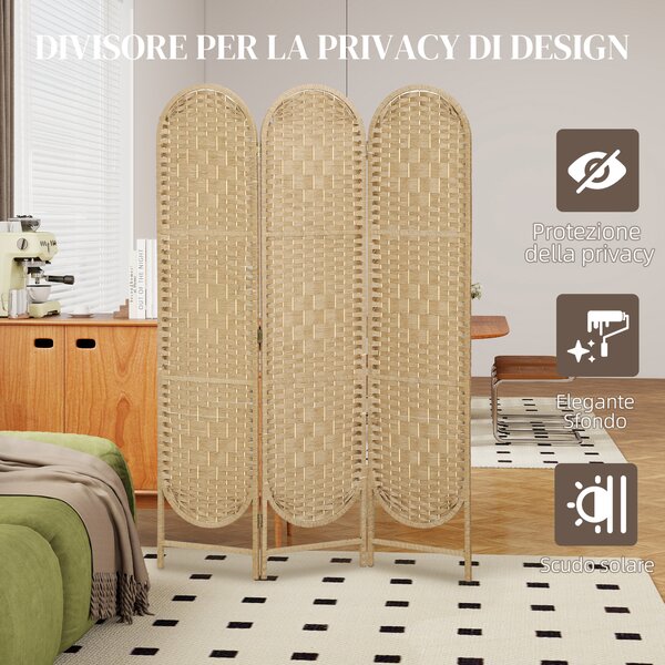 HOMCOM Paravento da Interni Pieghevole a 3 Pannelli, 120x170 cm, Stile Bohemien in Carta e Legno di Pino, Color Legno | Aosom Italy