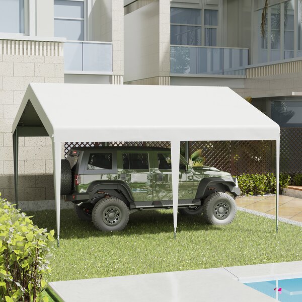 Outsunny Garage Portatile 4x4m con Tettoia per Macchine e Barche, Matrimoni, Feste, Gazebo da Giardino in Acciaio Zincato, Bianco