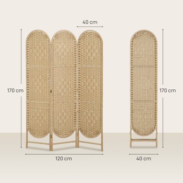HOMCOM Paravento da Interni Pieghevole a 3 Pannelli, 120x170 cm, Stile Bohemien in Carta e Legno di Pino, Color Legno | Aosom Italy
