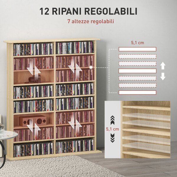 HOMCOM Mobile Libreria Porta CD a 16 Ripiani, Design Moderno, in Legno, 106.5x24x126.3 cm, Naturale | Aosom Italy
