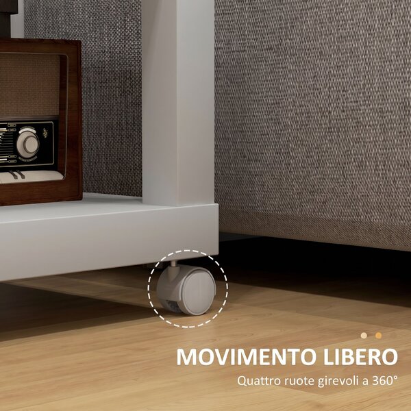 HOMCOM Tavolino da Soggiorno con Rotelle e Mensola Aperta, per Divano, Camera da Letto o Soggiorno, 40x40x40 cm, Legno Naturale e Bianco | Aosom Italy