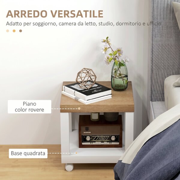 HOMCOM Tavolino da Soggiorno con Rotelle e Mensola Aperta, per Divano, Camera da Letto o Soggiorno, 40x40x40 cm, Legno Naturale e Bianco | Aosom Italy