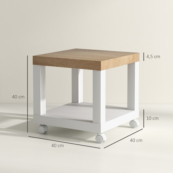 HOMCOM Tavolino da Soggiorno con Rotelle e Mensola Aperta, per Divano, Camera da Letto o Soggiorno, 40x40x40 cm, Legno Naturale e Bianco | Aosom Italy