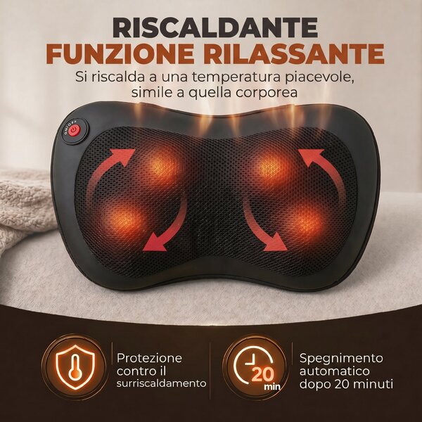 HOMCOM Cuscino Massaggiante Schiena Collo con Riscaldamento e 4 Nodi Shiatsu, per Casa, Ufficio, Auto, Nero | Aosom Italy