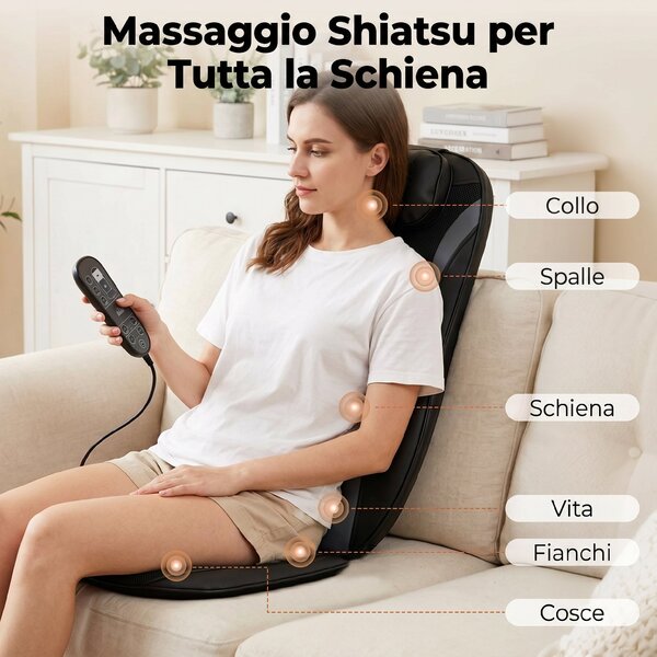 HOMCOM Sedile Massaggiante con Calore, Shiatsu e Impastamento per Schiena, Vibrazione per Fianchi e Cosce, Nero | Aosom Italy