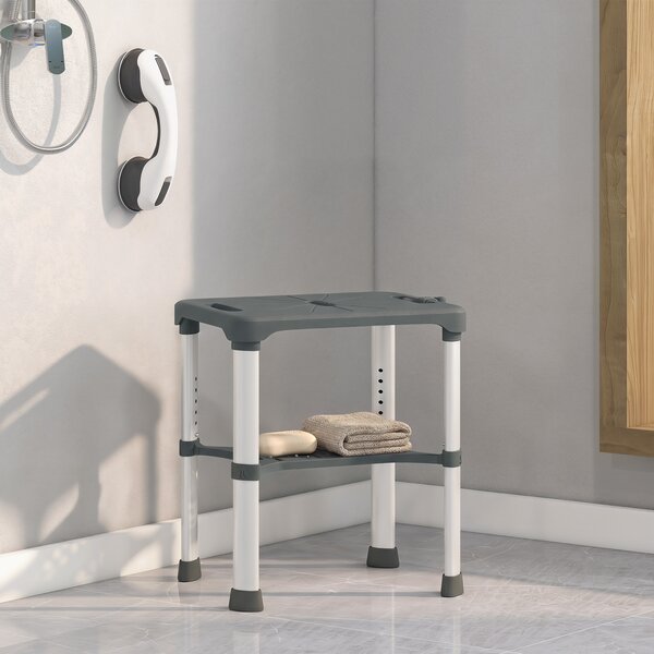 HOMCOM Sgabello per Doccia in Alluminio con Mensola Integrato, Altezza Regolabile 5 Livelli, Portata 150kg, Grigio | Aosom Italy
