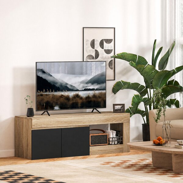 HOMCOM Mobile TV Moderno 60" max con Armadietto 2 Ante e Ripiano Aperto, 140x40x48 cm, Nero e color Legno | Aosom Italy