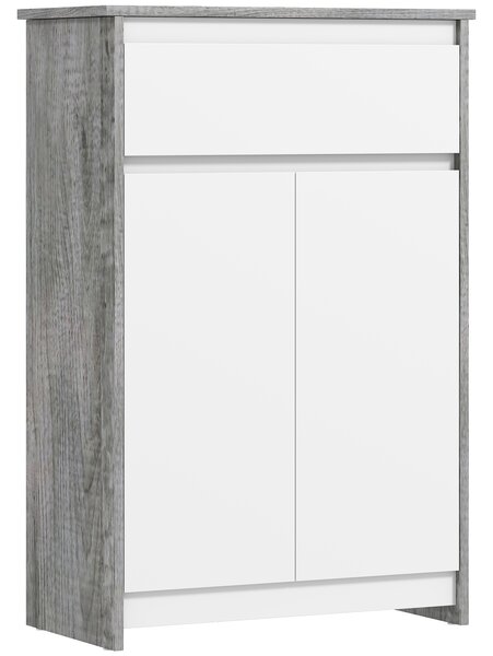 Kleankin Mobile Bagno Autoportante con Cassetto e Ante Doppie, Grigio-Bianco | Aosom Italy