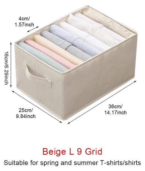 Contenitore pieghevole per abiti - Organizer per armadio - Tessuto - 9 scomparti - Taglia L - Beige